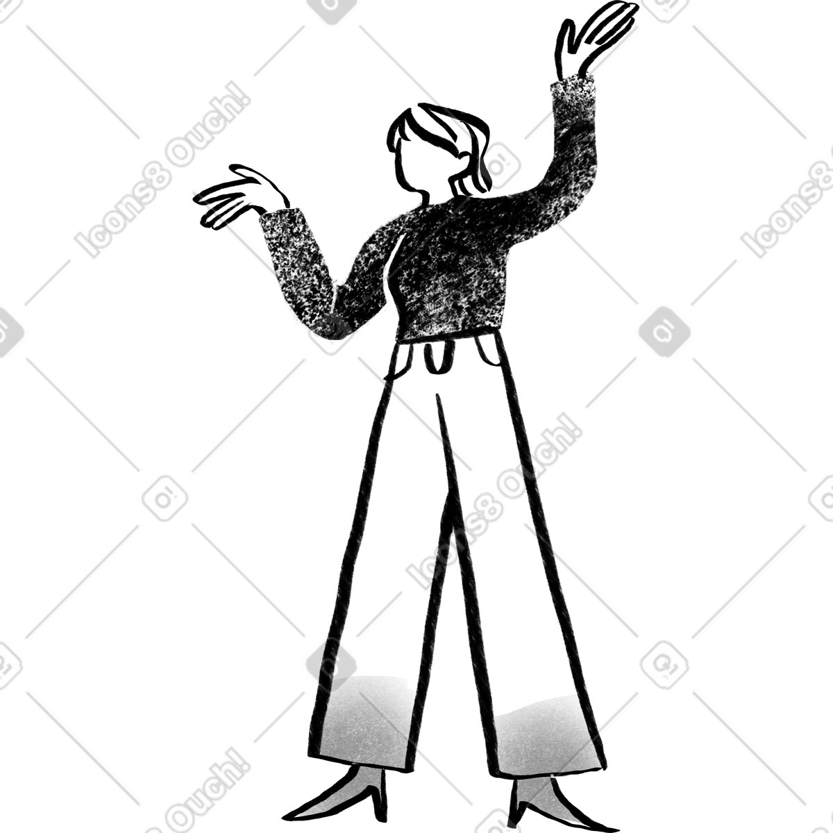 Ilustración Mujer de pelo corto en blanco y negro pie con las manos alto estilo Company a descargar PNG SVG