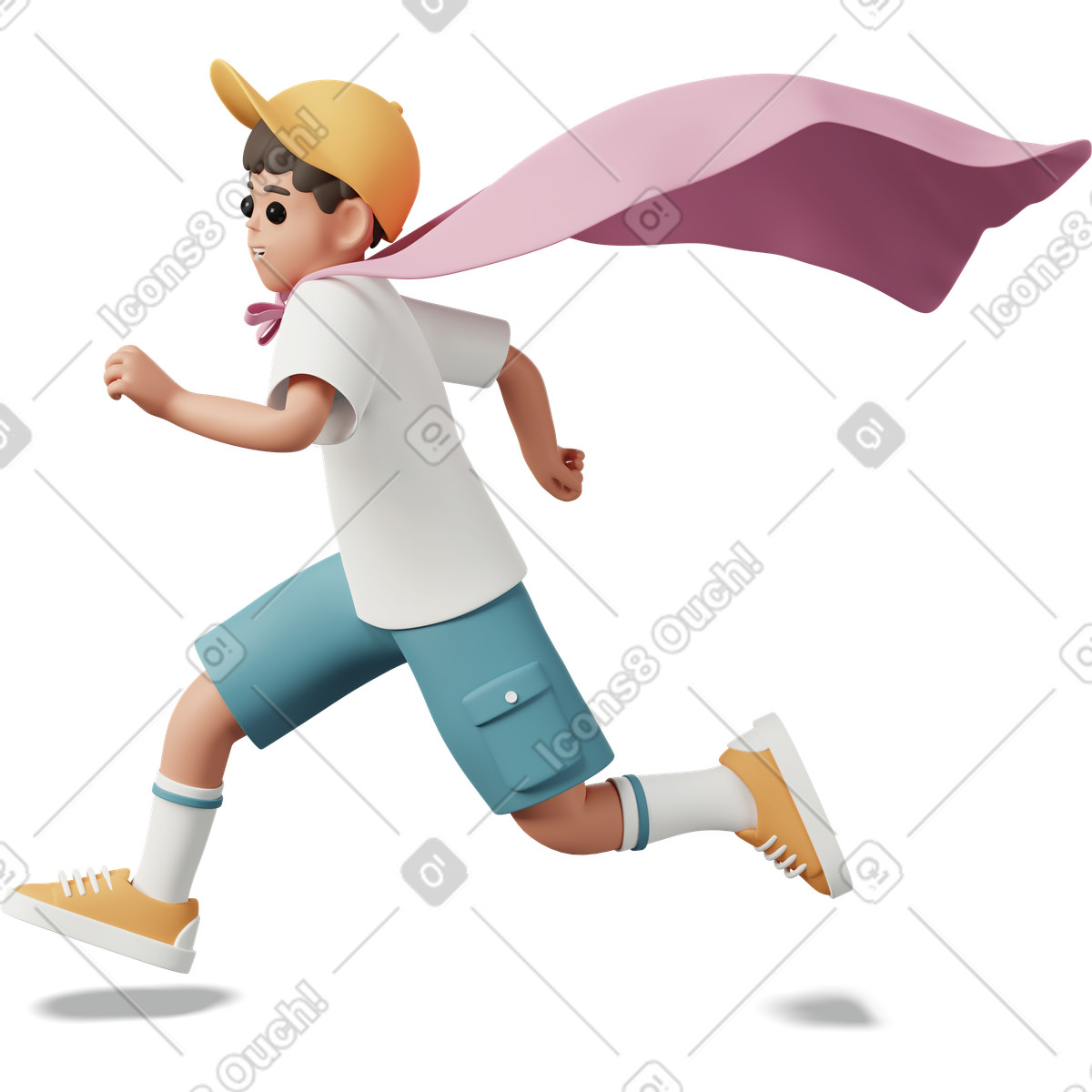 Ilustração de Boy in superhero cape running em no estilo 3D Casual life para baixar em PNG, SVG