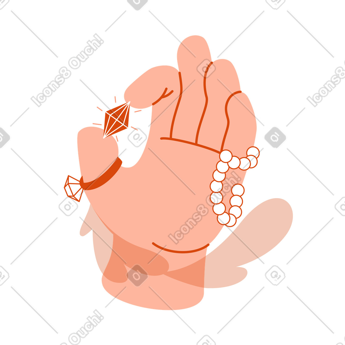 Mano con gioielli e accessori illustrazione in stile Orange scarica in PNG, SVG