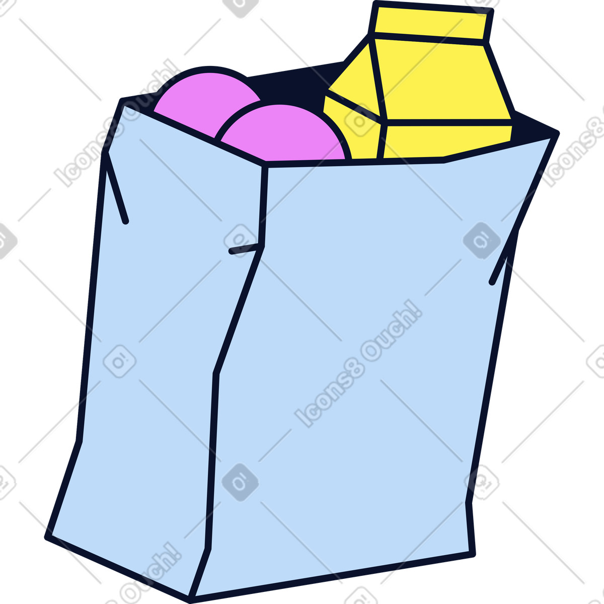 Paper bag with groceries illustration in Flexy style download in PNG, SVG