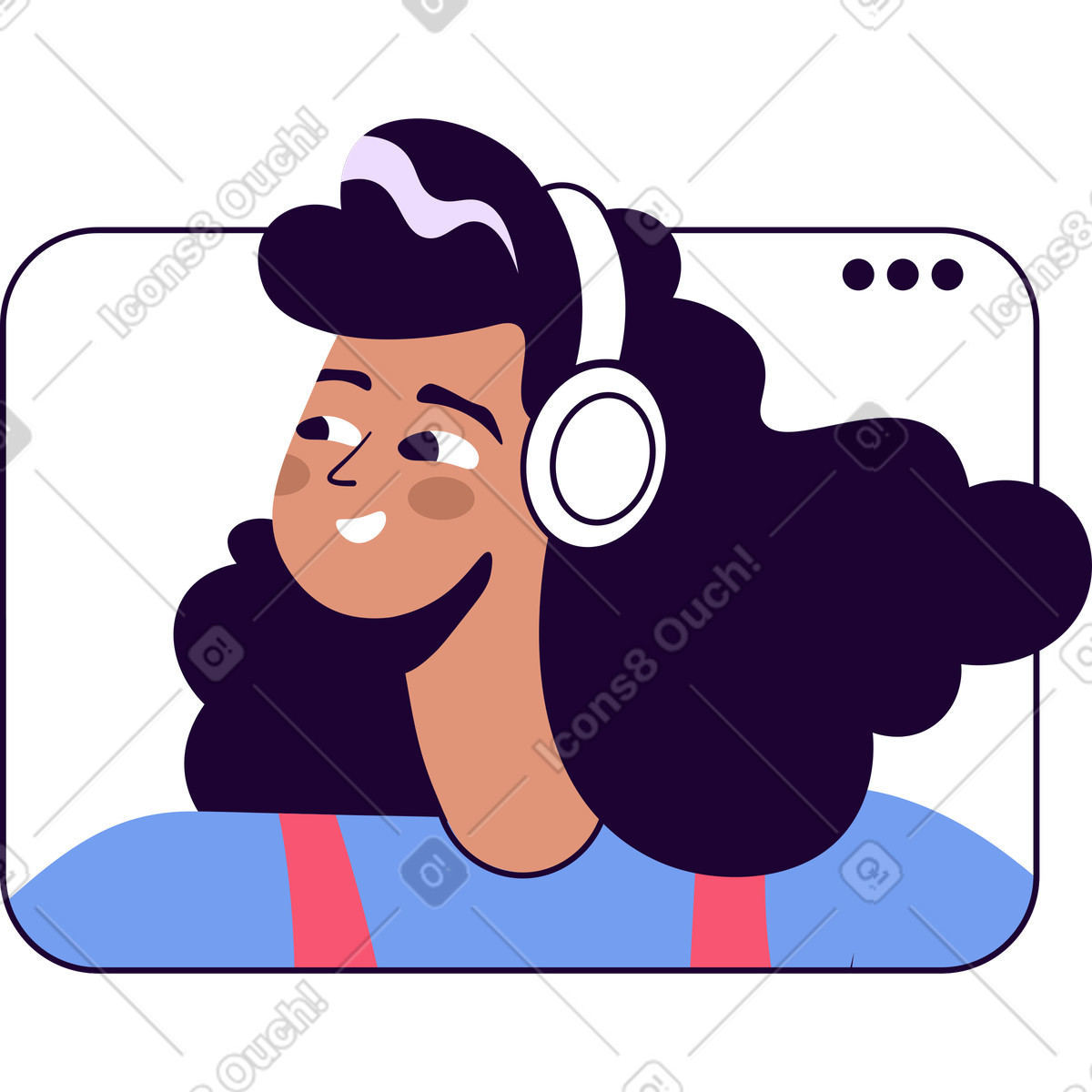 Illustration Fille dans une fenêtre de navigateur avec un casque le style Martina à télécharger aux formats PNG, SVG