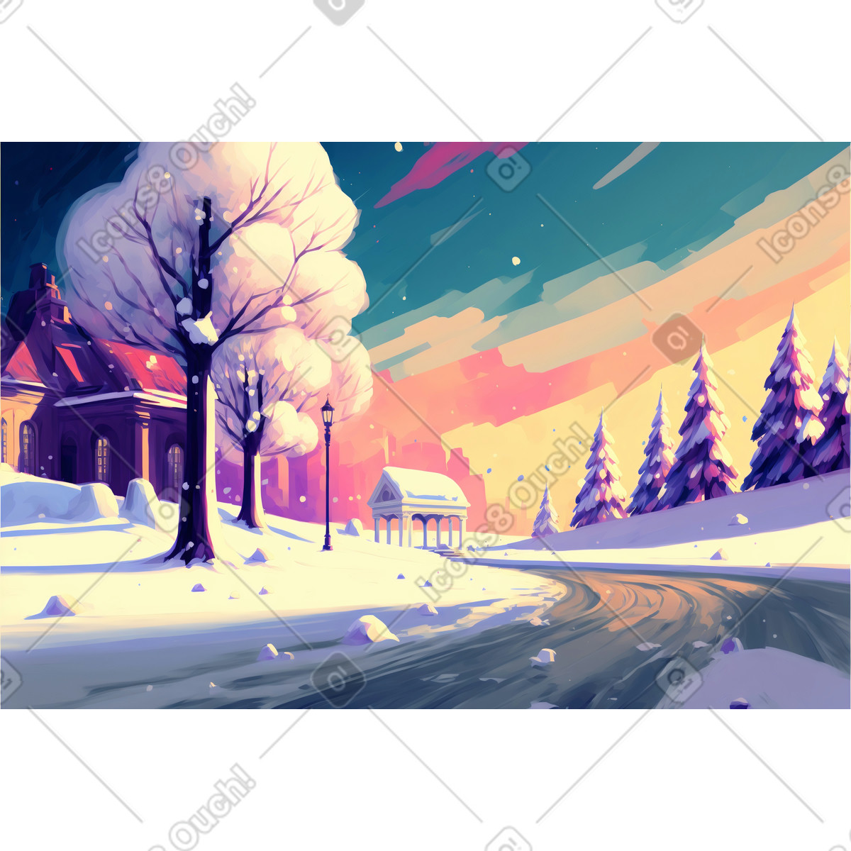 Ilustración Fondo de ciudad invierno 3d en estilo Experimental a descargar en PNG y SVG