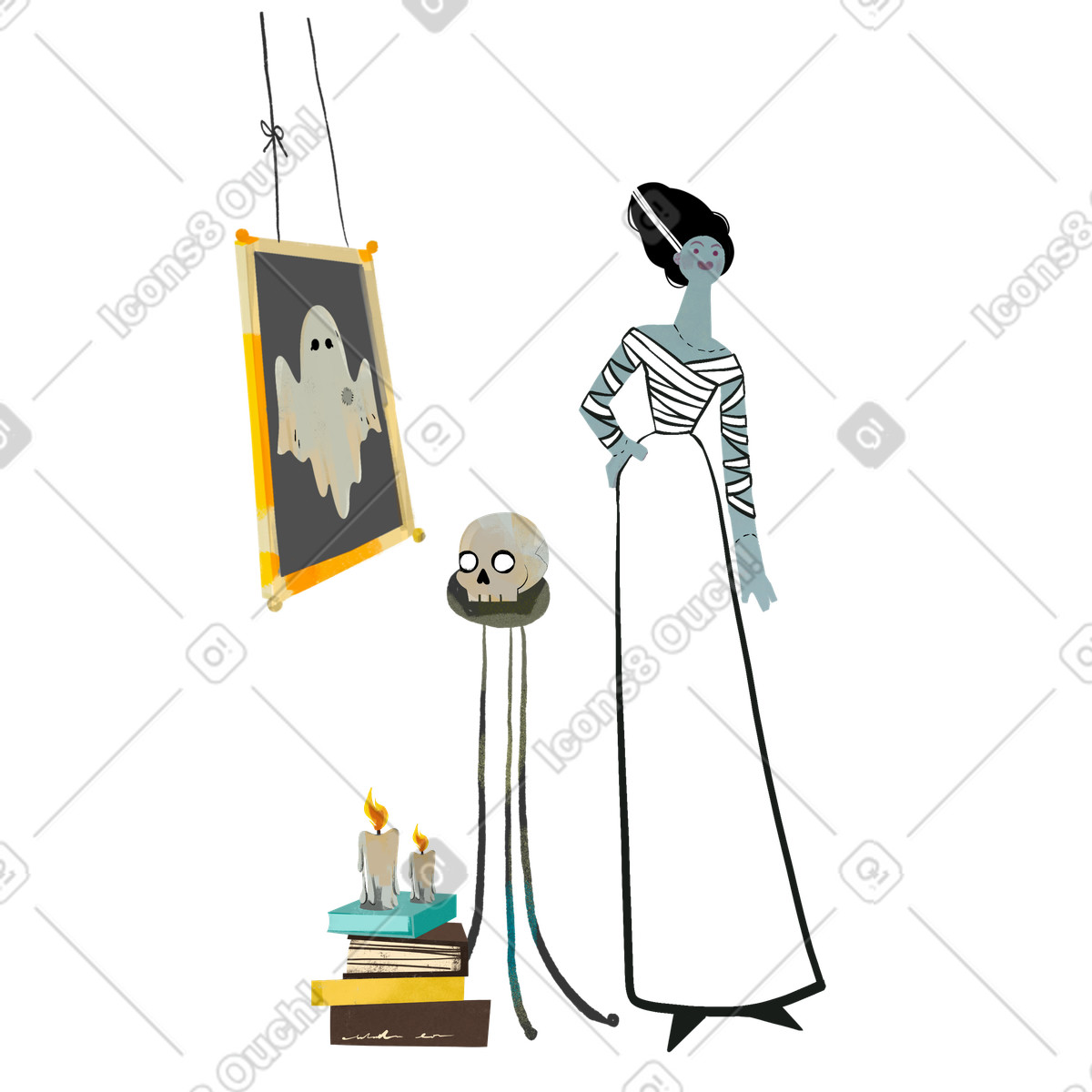 Fabulous スタイルの ハロウィーンパーティーで不気味な衣装を着た女性 のイラストをPNG、SVG形式でダウンロード