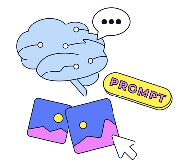 A brain with speech bubble and images - Flexy style illustration
