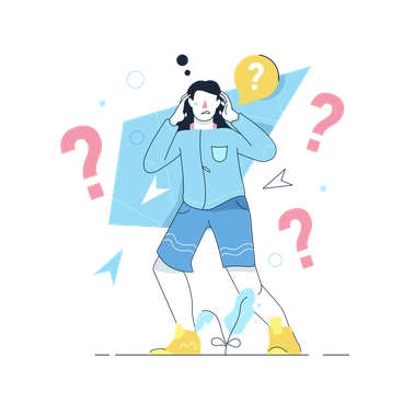 A person looking confused with question marks - Work Hard style illustration