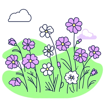 A field of cosmos flowers is gently swaying in the breeze. The vibrant flowers have delicate petals and stand on slender green stems. Each flower is distinct, showcasing a variety of sizes and shapes. The flowers are filled with intricate details, such as the texture of the petals and the center bloom. The scene is set under a clear sky, providing ample sunlight that highlights the beauty of the flowers. In the background, distant hills can be seen, adding depth to the landscape.
