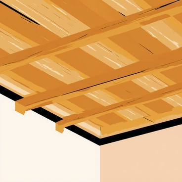 Exposed wooden beams on a ceiling with rich tones and knotty textures