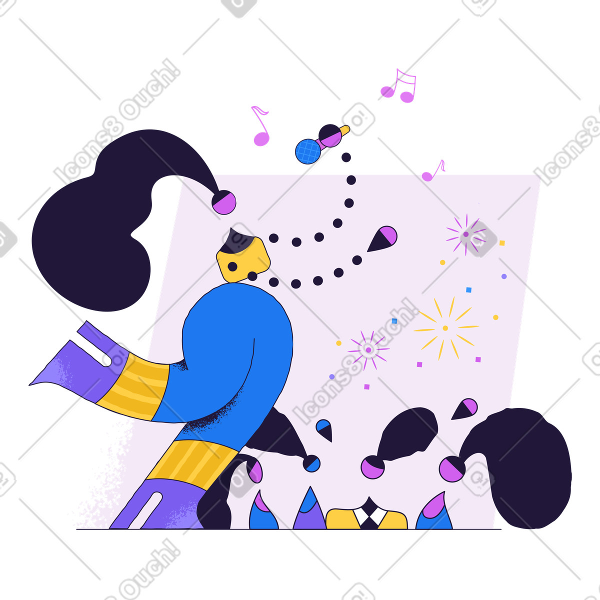 Illustration Femme chantant sur scène dans le style Conifer à télécharger aux formats PNG, SVG