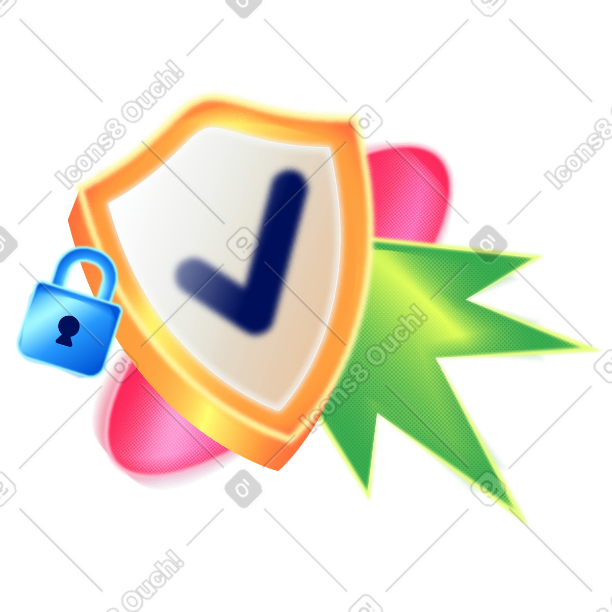 Personal data protection with padlock and shield illustration in PNG, SVG