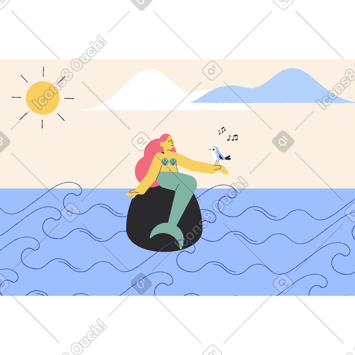 돌에 인어 illustration in Pablo style download in PNG, SVG