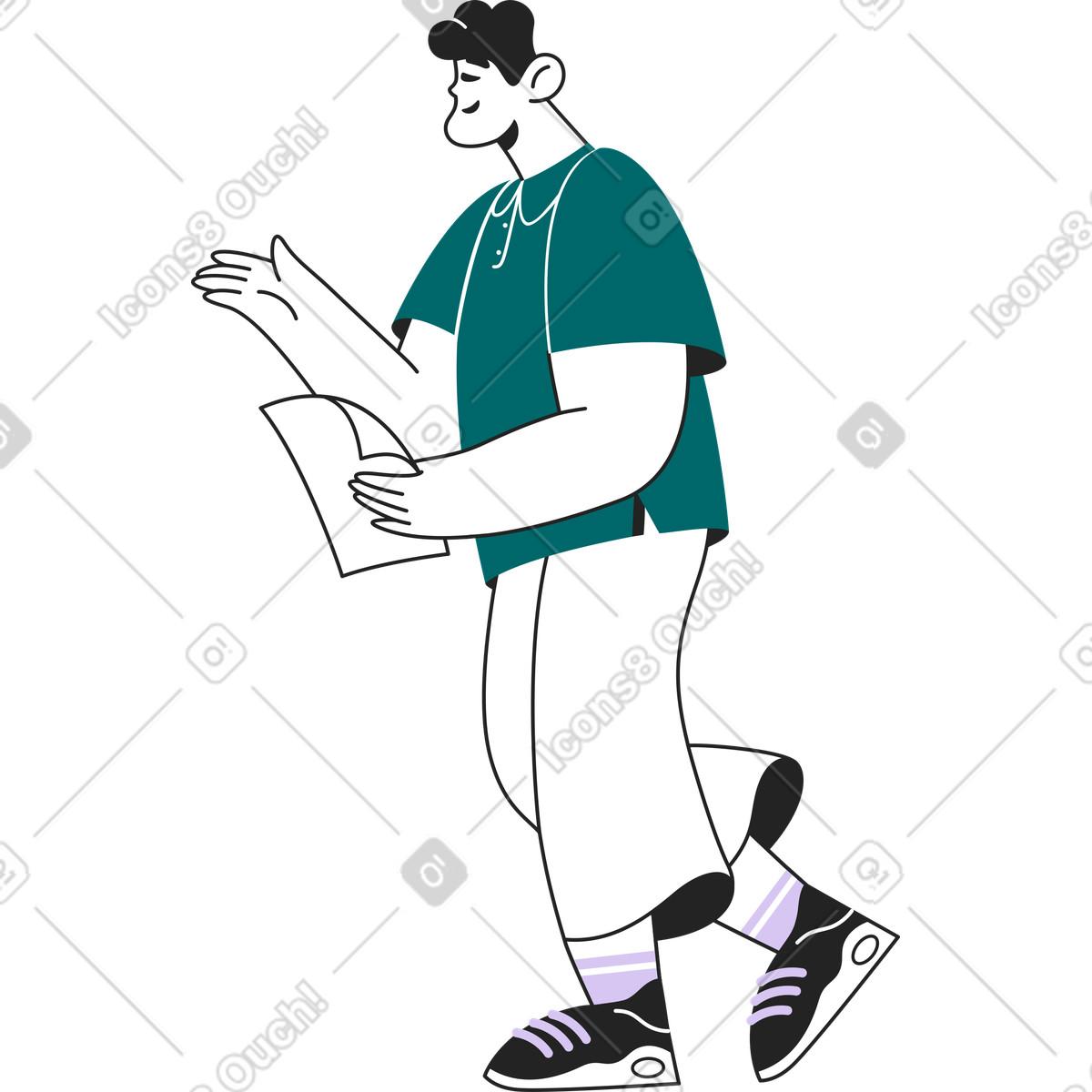 Sammy Line スタイルの 何かを説明する男 のイラストをPNG、SVG形式でダウンロード