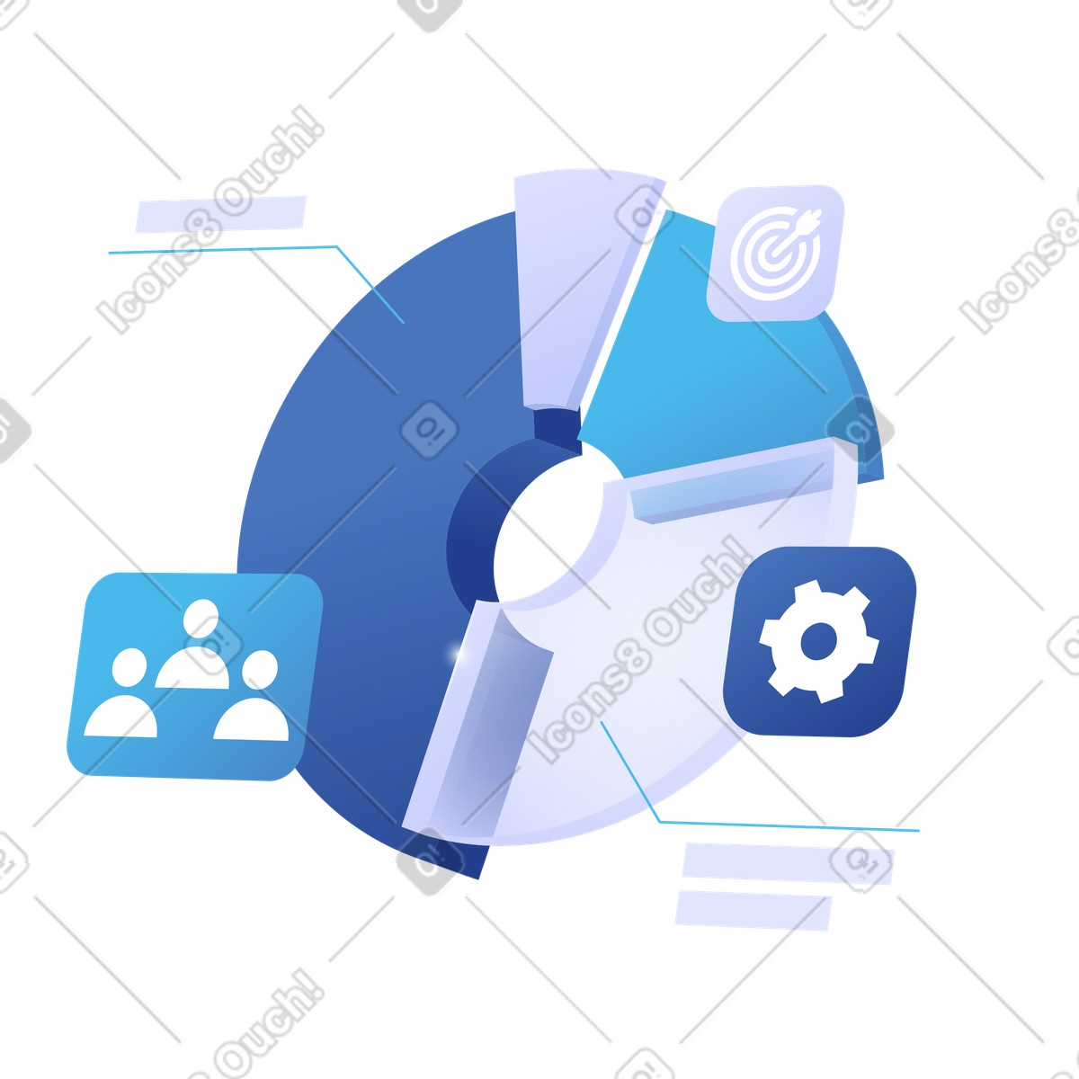 Circular segmented infographic with icons, business analytics and data reporting illustration in PNG, SVG