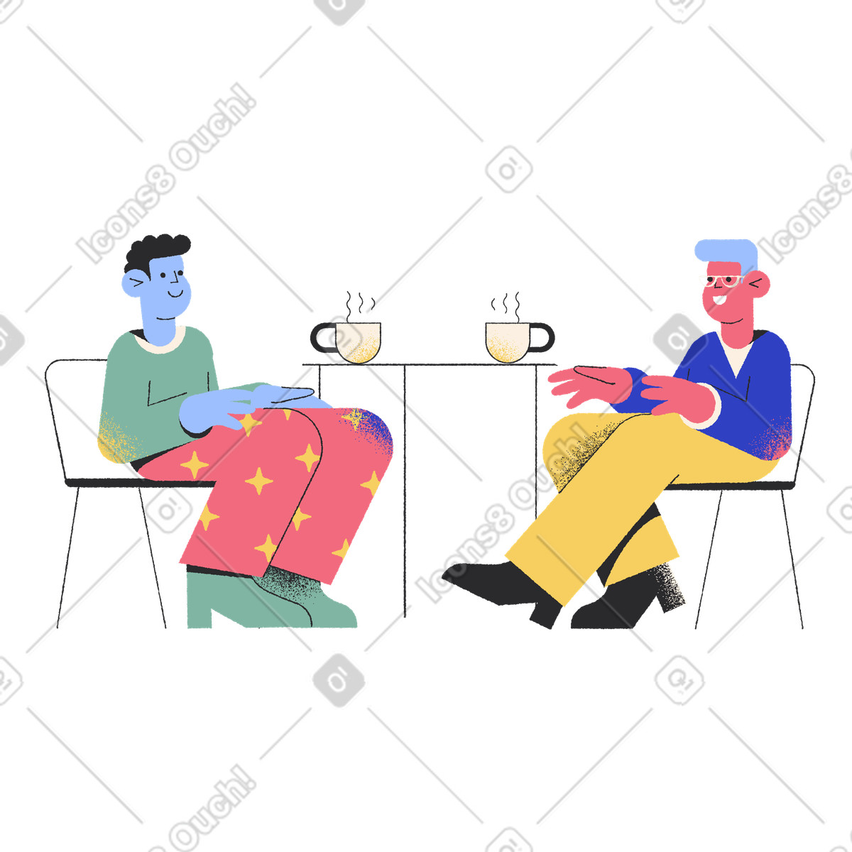 Friends meeting at the coffee shop illustration in Pablo style download in PNG, SVG