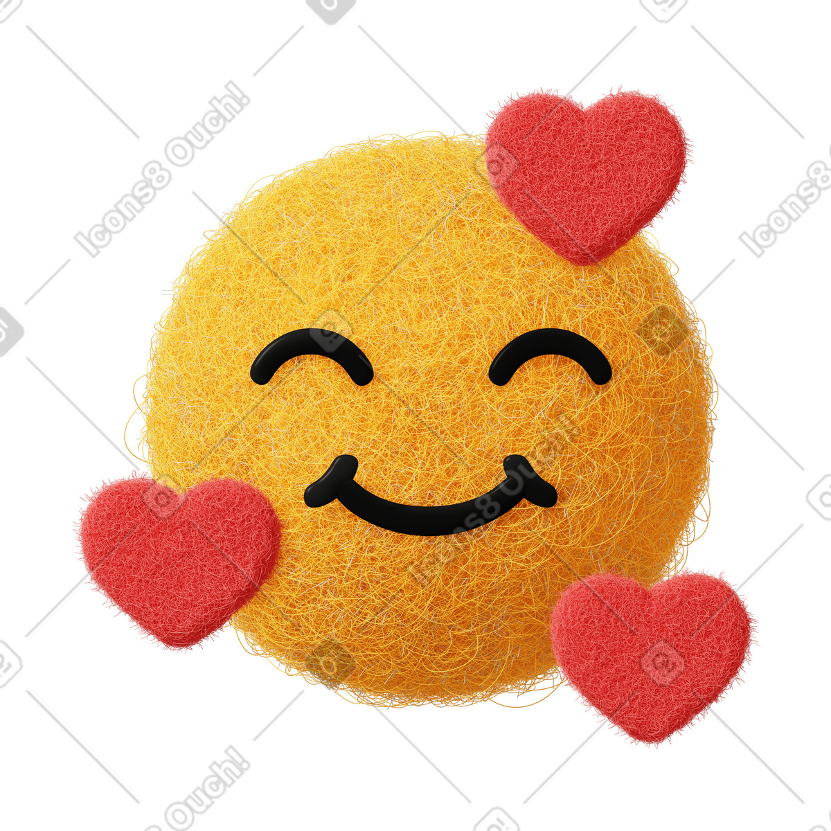 Ilustración Happy emoji with hearts en estilo Fuzzy a descargar en PNG y SVG