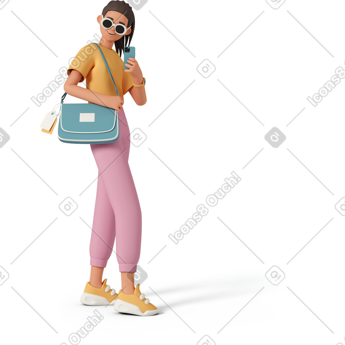 下载 3D Casual life 风格的 Taking mirror selfie with shoulder bag, social media sharing and fashion lifestyle 插画，支持 PNG、SVG 格式