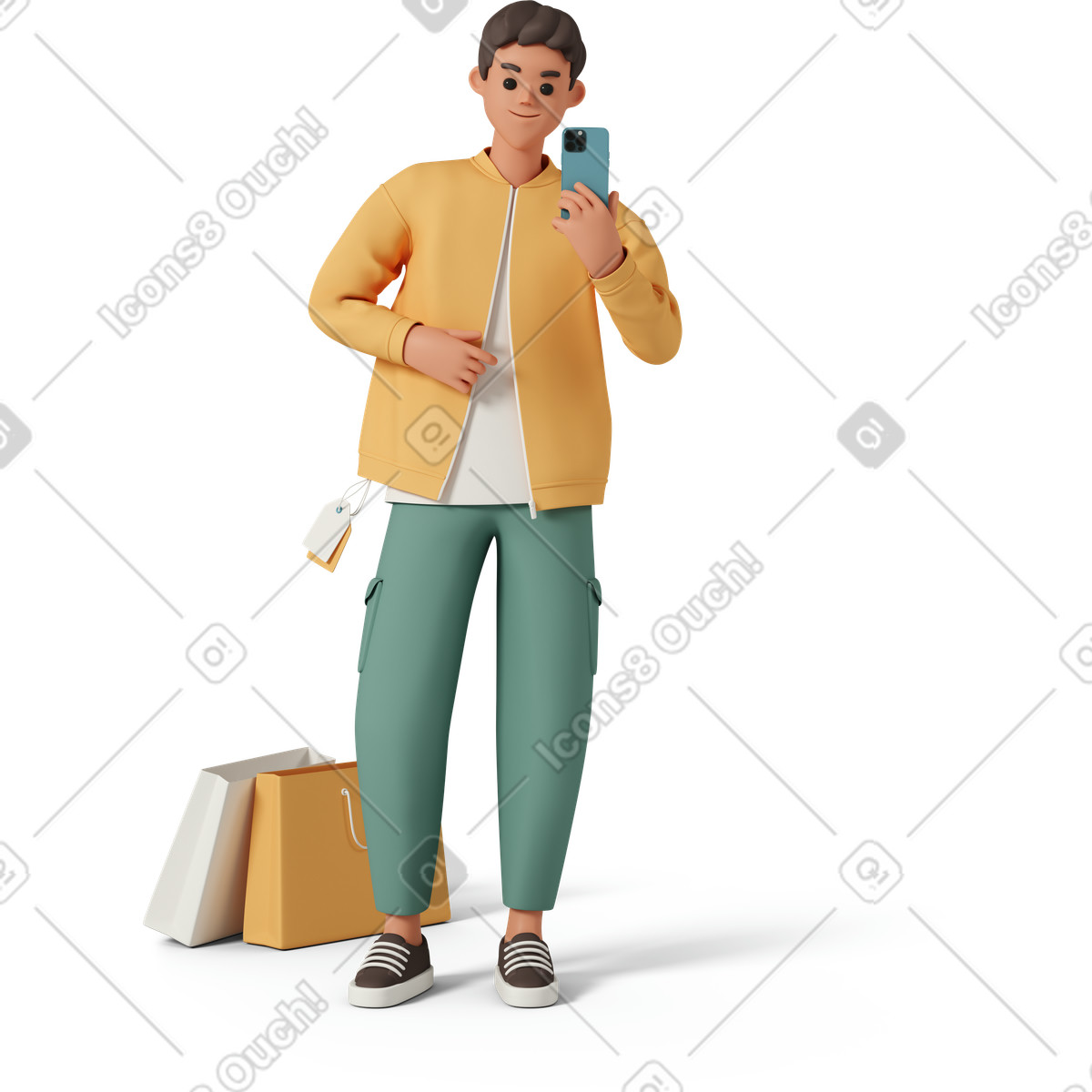 Ilustração de Mirror selfie with shopping bags and new jacket em no estilo 3D Casual life para baixar em PNG, SVG