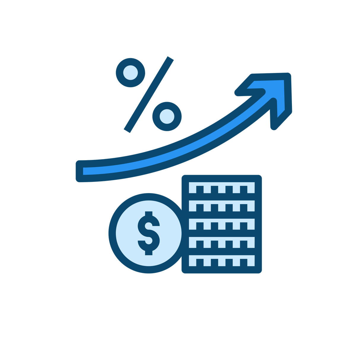 Ilustración Crecimiento del mercado financiero en estilo Delesign a descargar en PNG y SVG