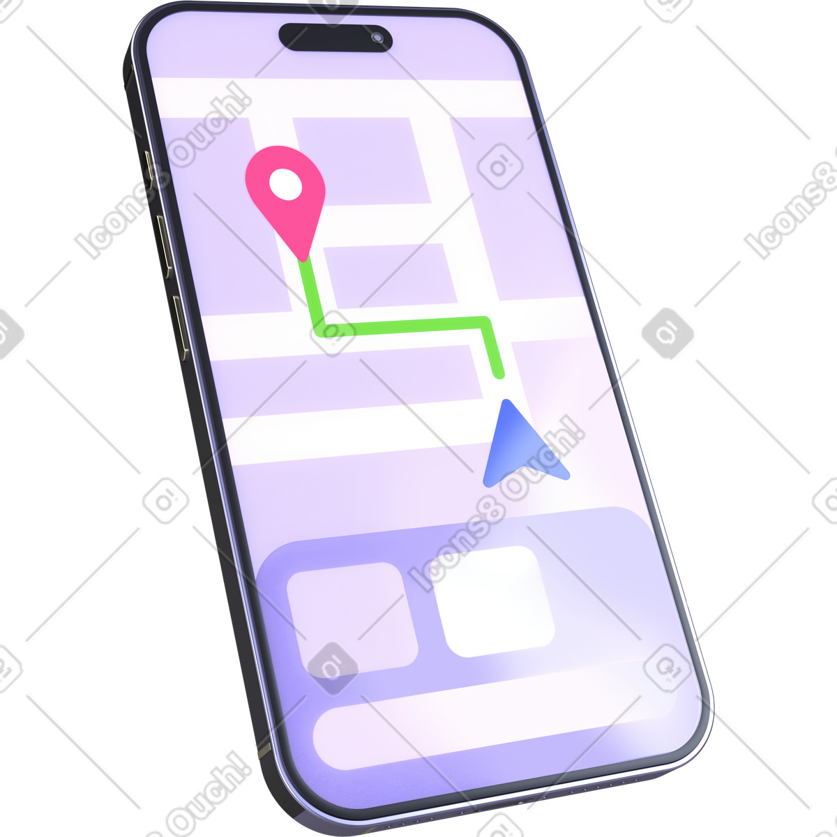 App di navigazione, interfaccia mappa mobile, tracciamento della posizione del percorso illustrazione in stile 3D Boost scarica in PNG, SVG