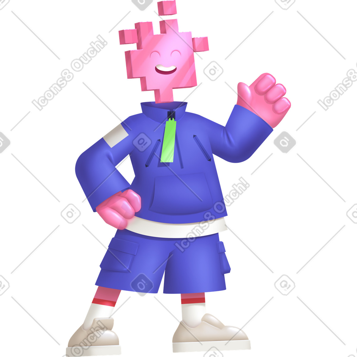 Character with pixelated head illustration in Props style download in PNG, SVG