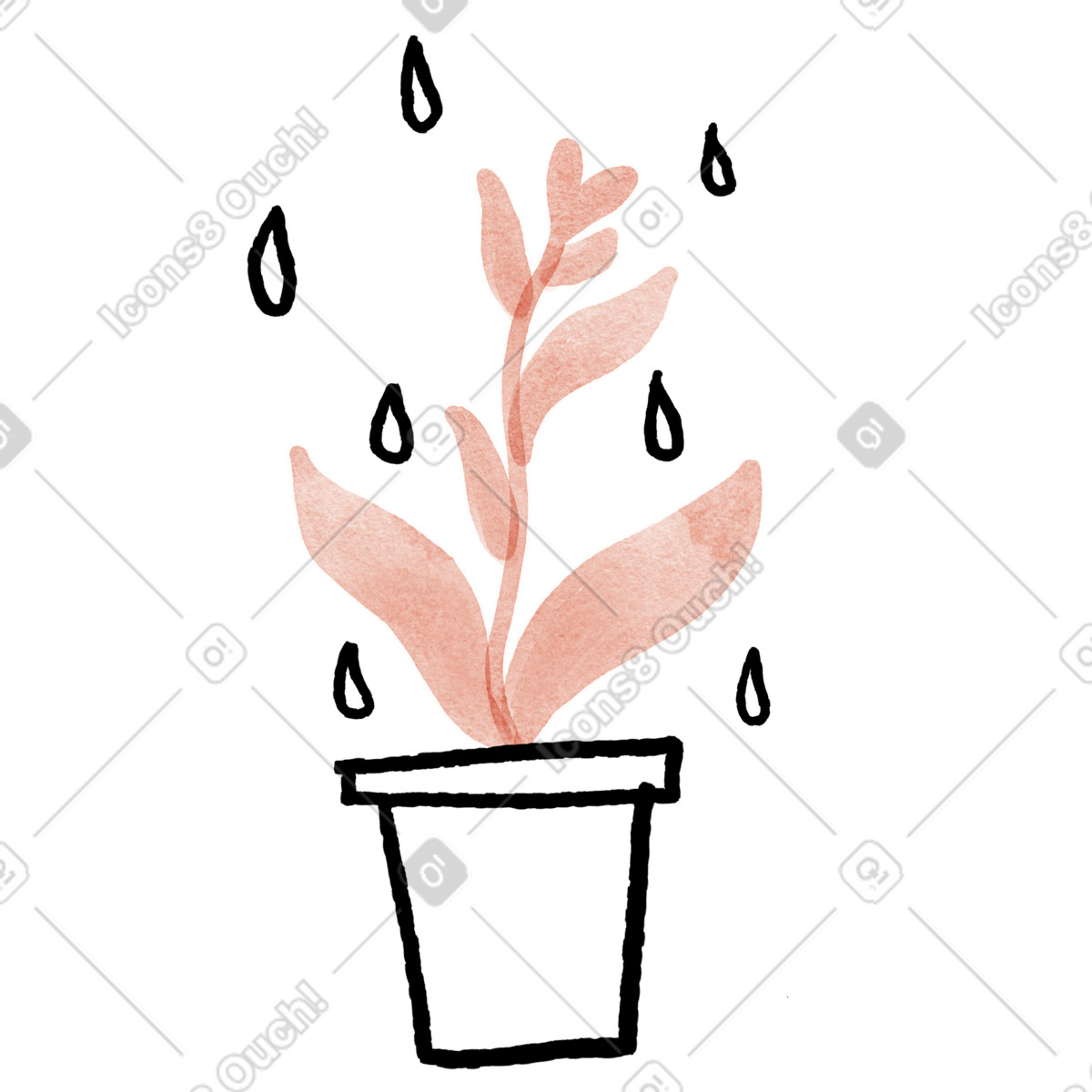 下载 Anthropic Claude Hand Drawn 风格的 Plant pot with water drops symbolizing nurturing growth and care 插画，支持 PNG、SVG 格式