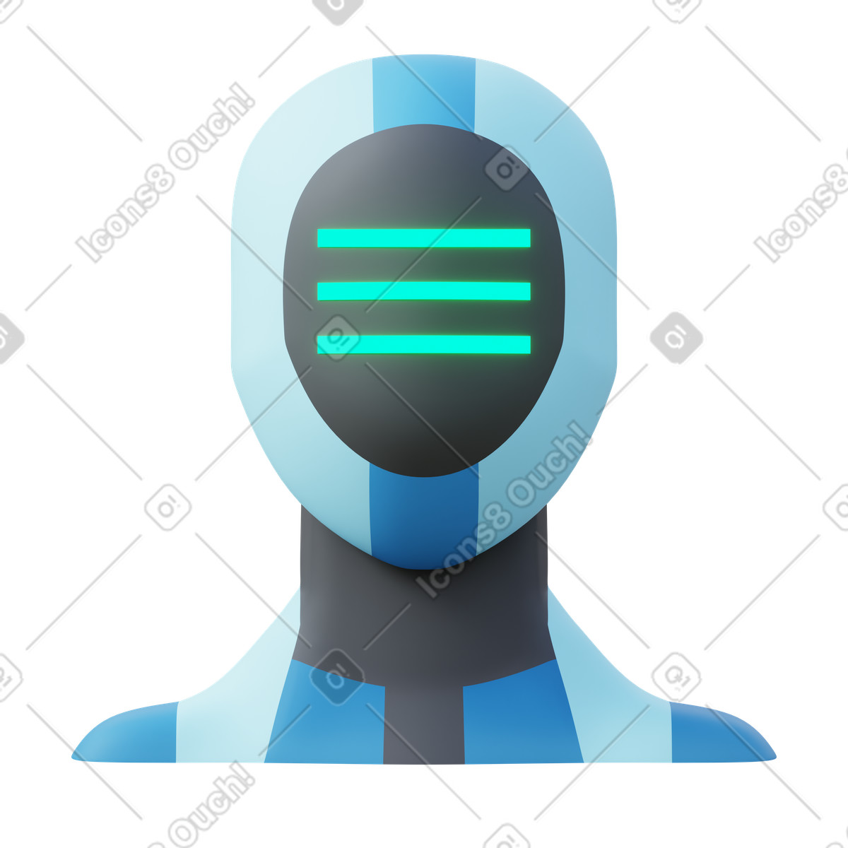 Robot with three glowing stripes illustration in PNG, SVG