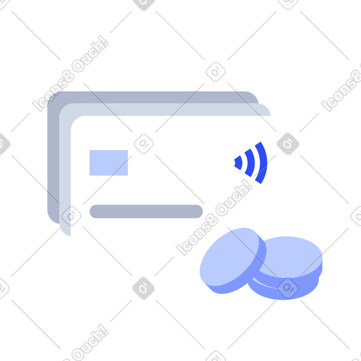 Illustration Cartes bancaires sans contact avec pièces de monnaie, finances personnelles et gestion l'argent dans le style System à télécharger aux formats PNG, SVG