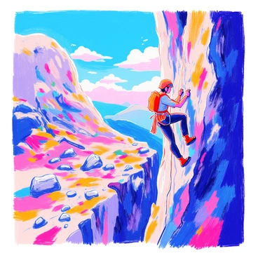 A daring rock climber scaling a gnarly, jagged cliff face