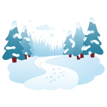 A snowy path winds through a winter wonderland surrounded by tall pine trees, their branches heavy with fresh snow. The ground is blanketed in a thick layer of white, with intricate animal tracks leading off the path into the forest. Soft pastel colors enhance the serene atmosphere, creating a peaceful scene of a tranquil winter day. Snowflakes gently fall from the sky, adding to the picturesque landscape.