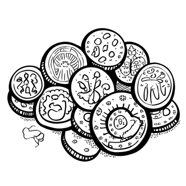 A variety of ancient coins displayed on a textured surface. Each coin features intricate engravings depicting various historical symbols and figures. The coins exhibit a range of sizes and shapes, showcasing their uniqueness. The surface of the coins is covered with a layer of patina, emphasizing their age and history. The arrangement allows for a clear view of each coin's details and craftsmanship.