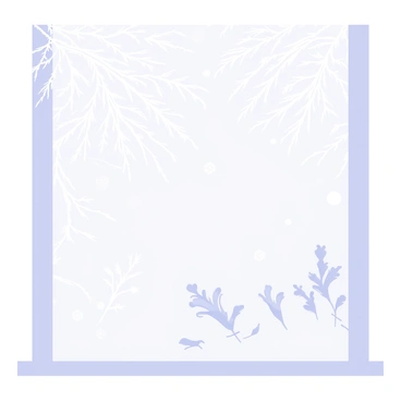 A close-up of a frosted window with a soft white surface. The glass has intricate, delicate patterns formed by the steam, with swirling designs and floral shapes. Outside the window, there are faint outlines of snow-covered branches and a gently falling snow in the background, creating a winter atmosphere. The contrast between the frosted patterns and the transparent areas of the window adds depth to the scene.