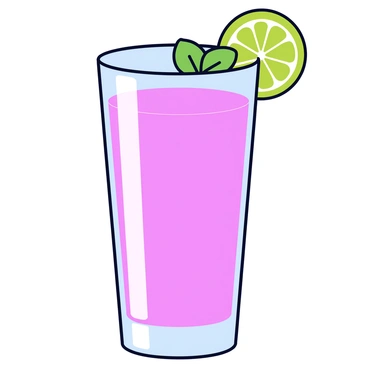 A tall glass filled with a refreshing lychee smoothie that has a light pink color. The smoothie is topped with a slice of bright green lime resting on the rim of the glass. A sprig of fresh mint is placed beside the lime slice, adding a touch of green contrast. The glass has a shiny surface reflecting light, emphasizing the smooth texture of the drink inside.