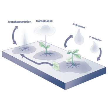 An interactive infographic style showing how transpiration fits into the larger water cycle
