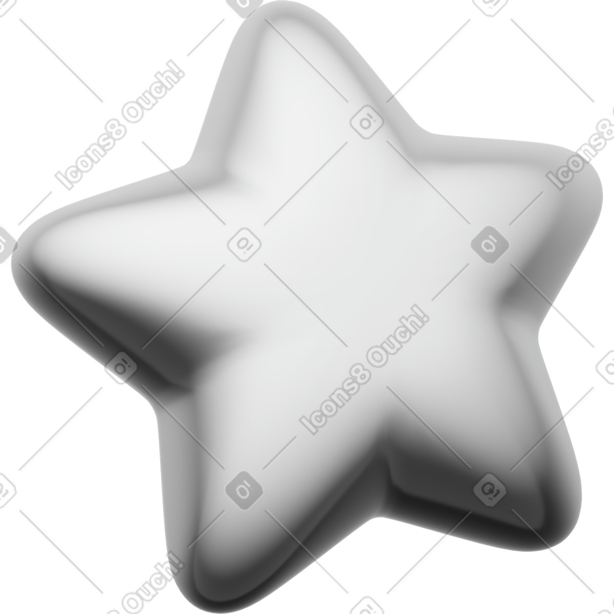 Metallic star icon, silver glossy symbol, minimalist UI element illustration in PNG, SVG