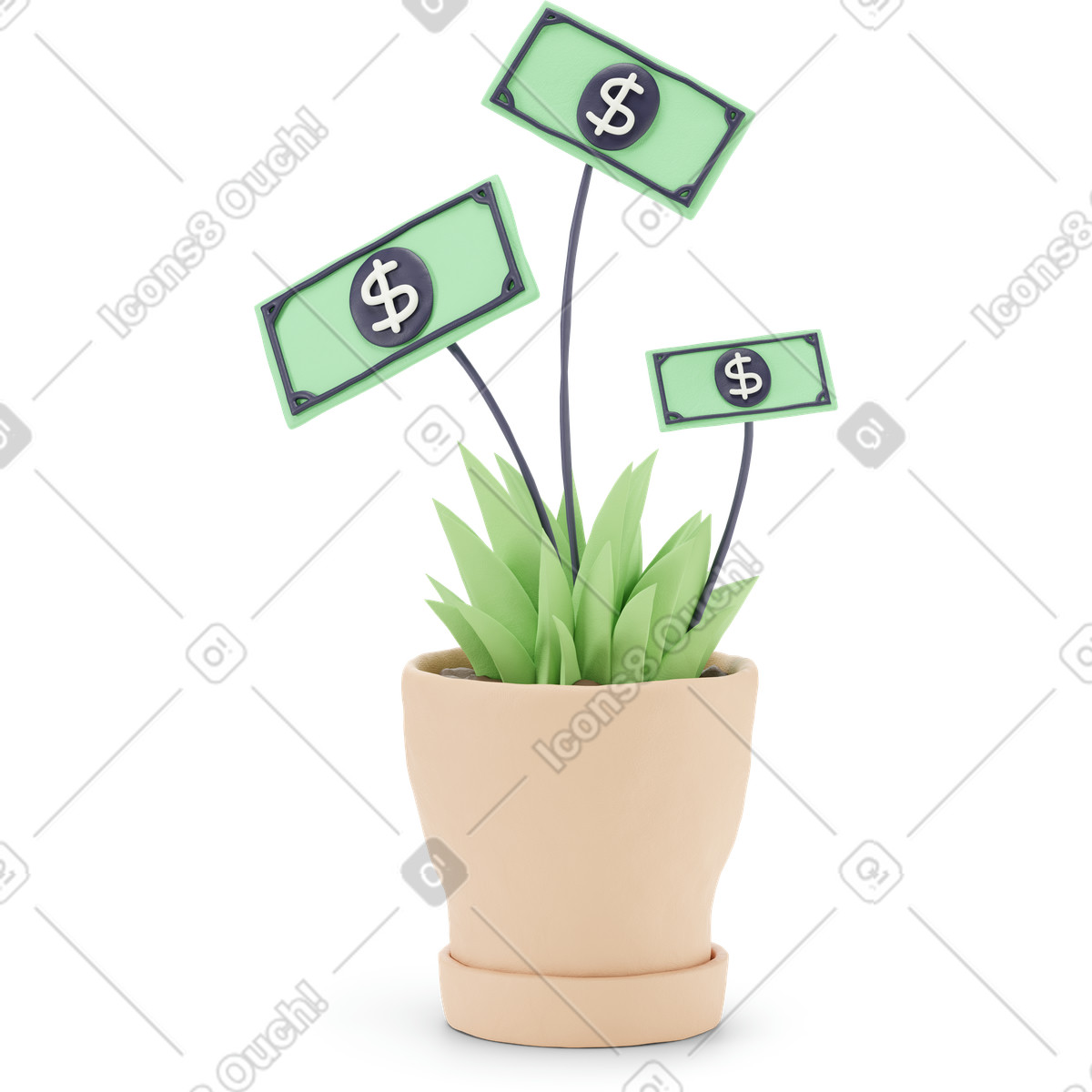 Ilustração de Árvore do dólar em um pote no estilo 3D Stripy para baixar PNG, SVG