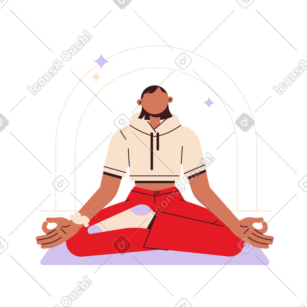 Calm meditation practicу, Mental health and tranquility-Illustration im Folks-Stil als Download in PNG, SVG