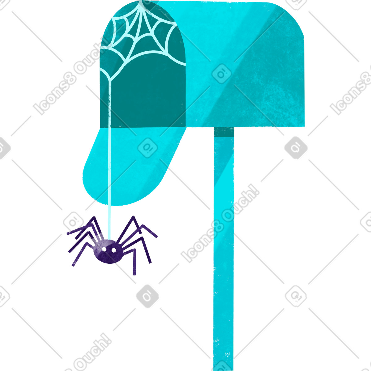 Blue mailbox without letters with cobwebs and spider illustration in Bonbon style download in PNG, SVG