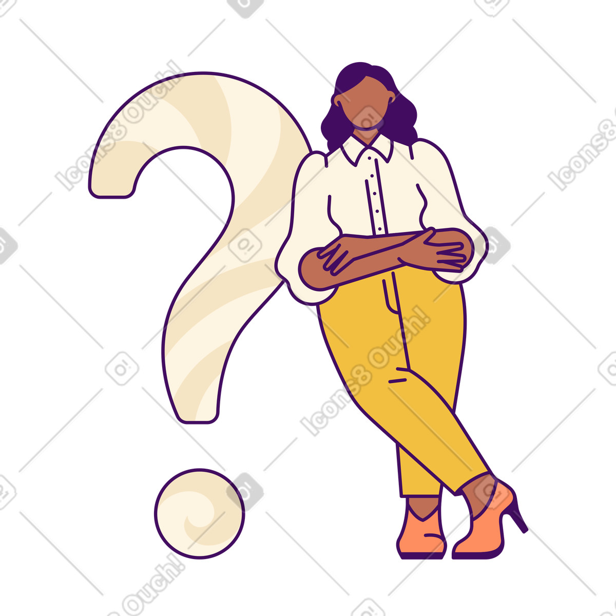 Ilustração de Standing next to question mark, Support for FAQ or help topics em no estilo Simplistic para baixar em PNG, SVG