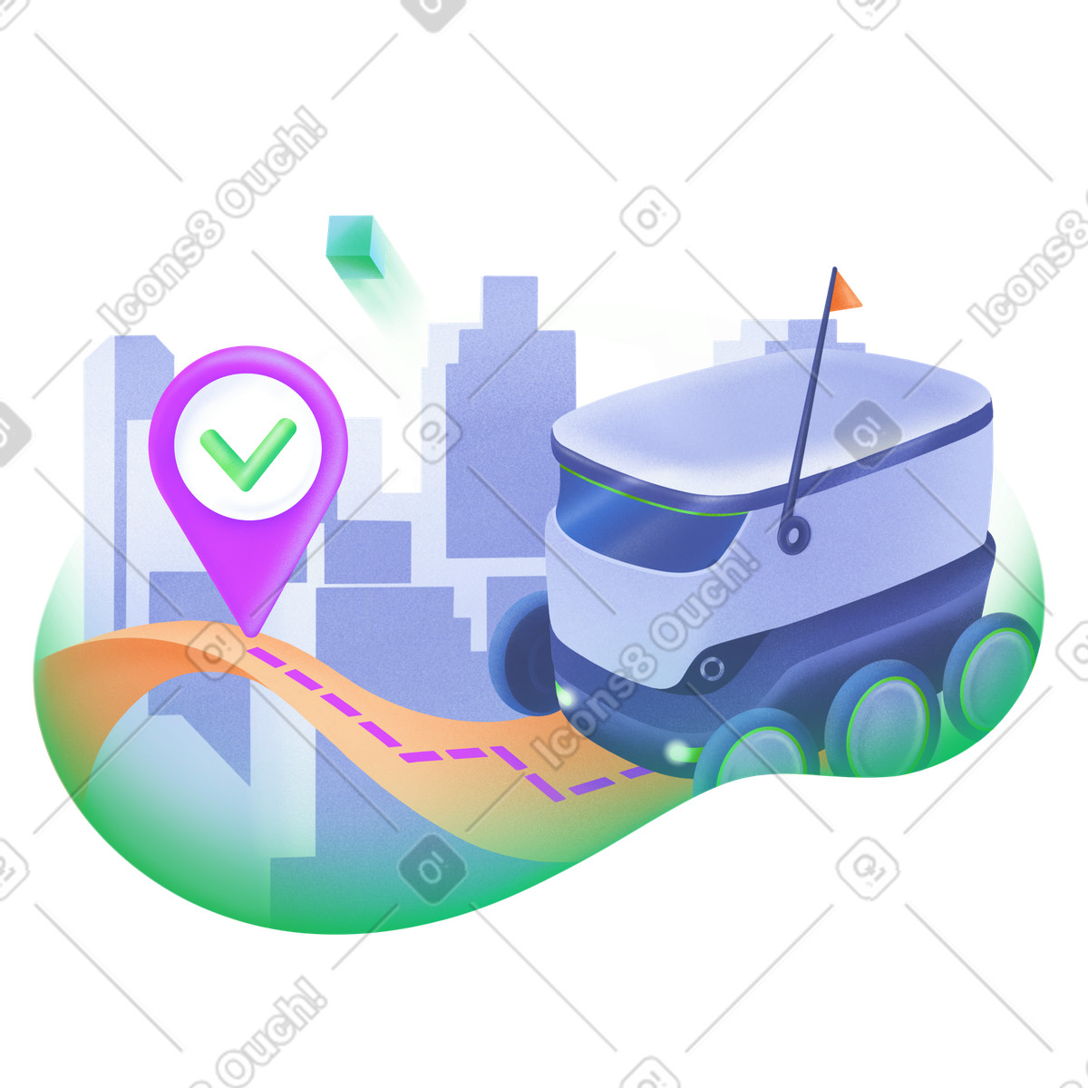 Ilustración Robot de reparto moviéndose por la ciudad. en estilo Smart a descargar en PNG y SVG