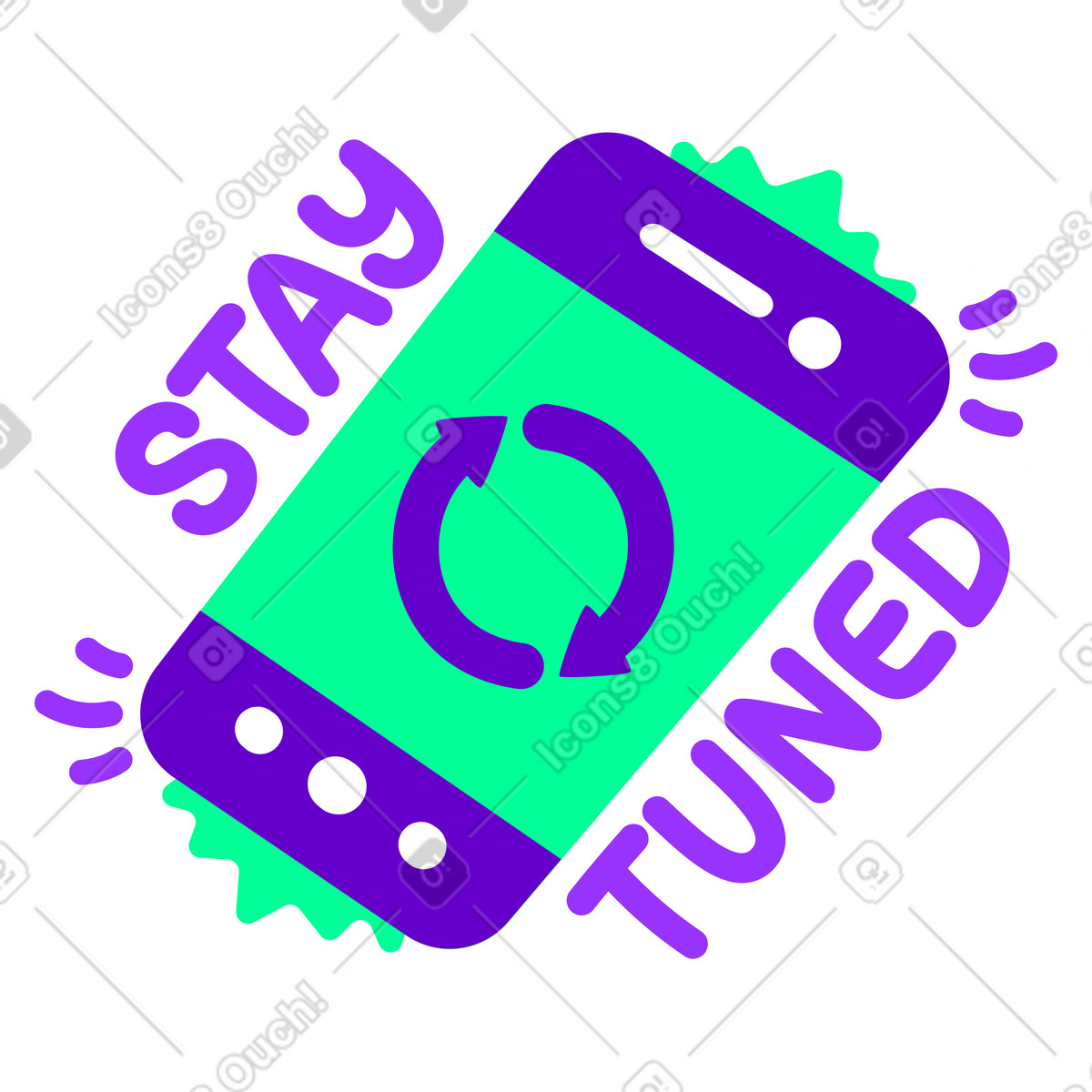 Lettering sticker stay tuned green violet text illustration in style download in PNG, SVG