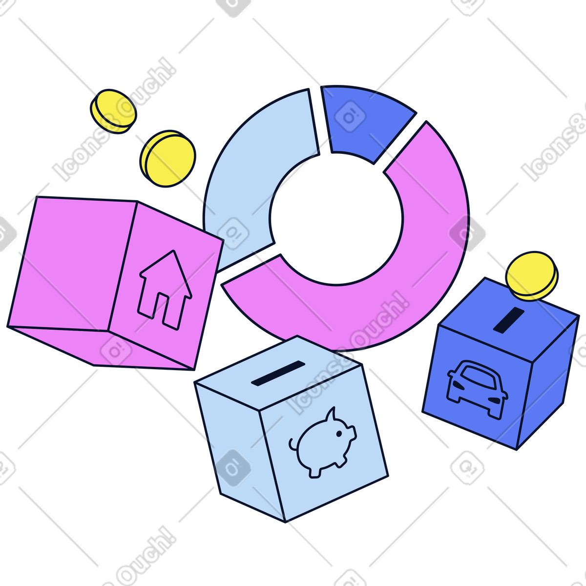Ilustración Finanzas personales y planificación presupuestaria en estilo Flexy a descargar en PNG SVG
