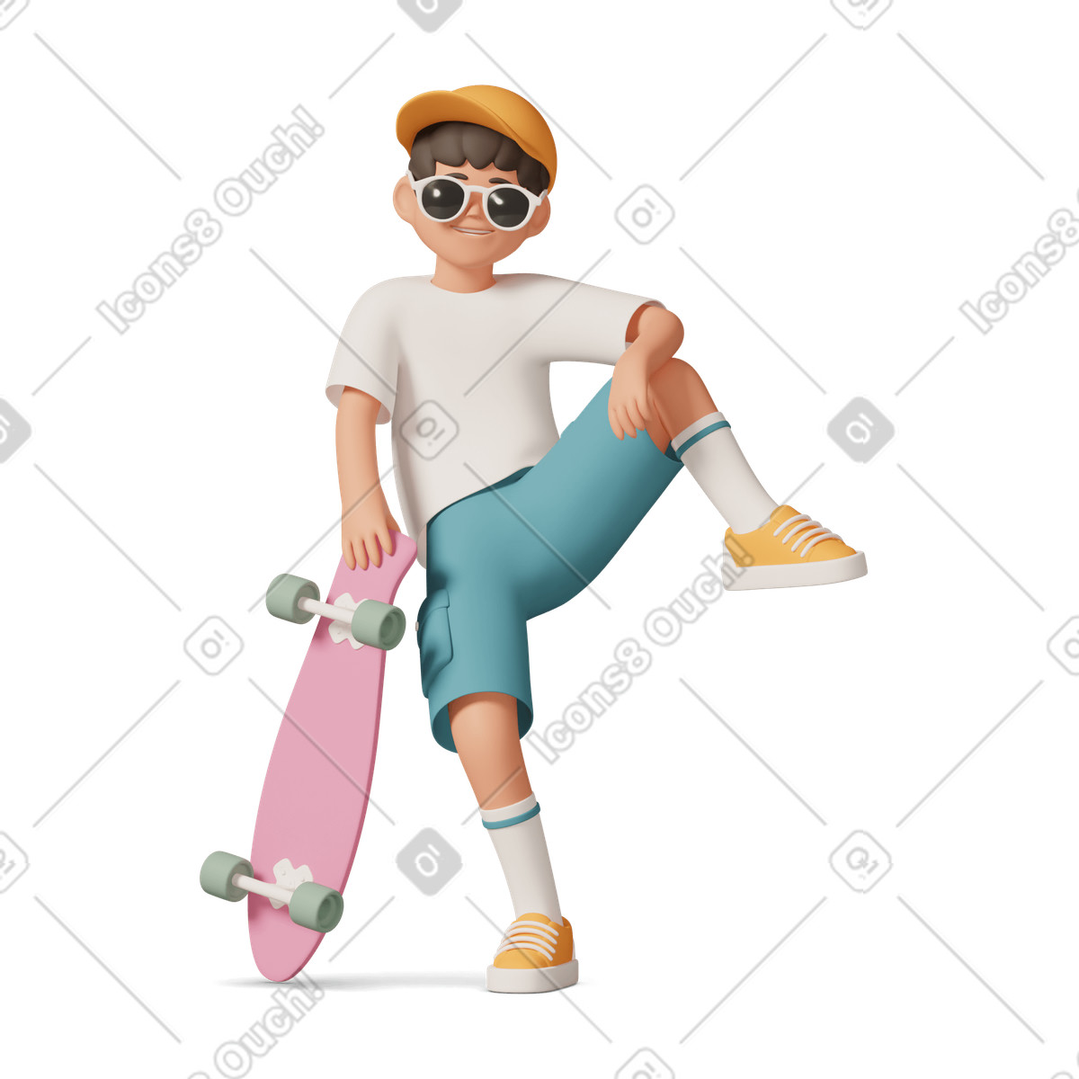 Boy with penny board illustration in 3D Casual life style download in PNG, SVG