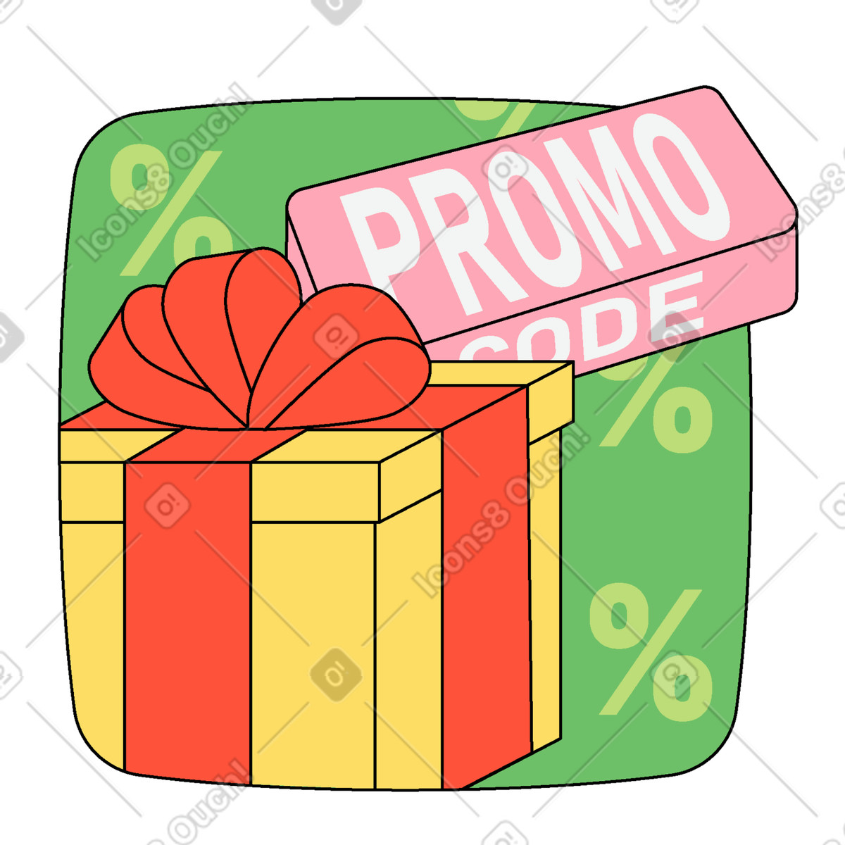 Ilustración Regalos, descuentos y códigos promocionales en estilo Kindy a descargar en PNG SVG