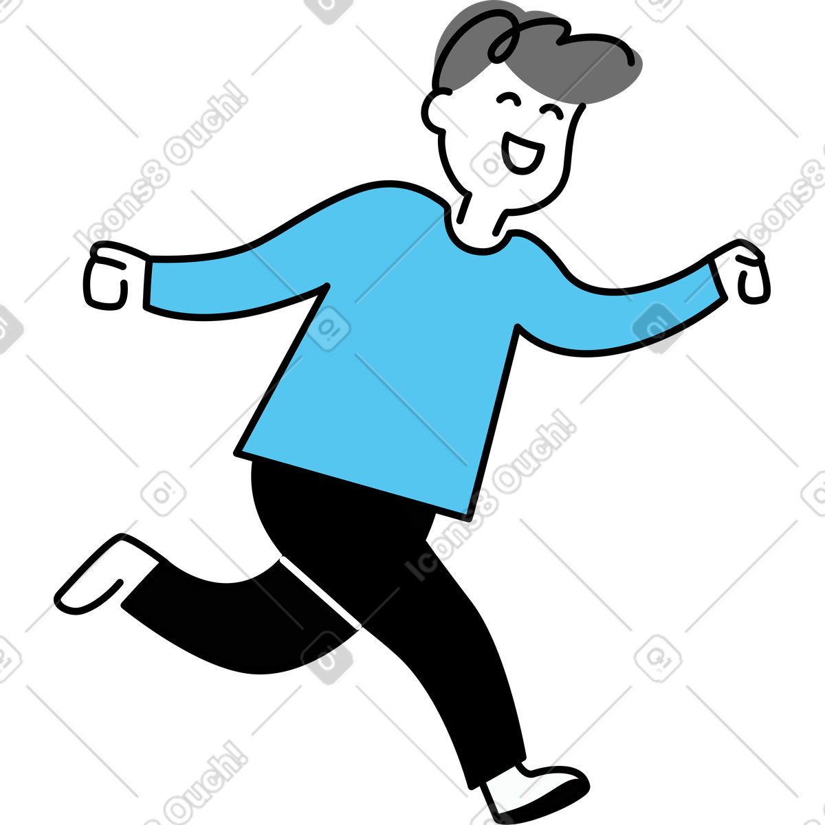Mann läuft glücklich-Illustration im Mochi-Stil als Download in PNG, SVG