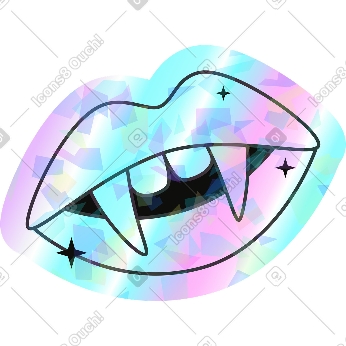 Holostickers スタイルの Lips with fangs のイラストをPNG、SVG形式でダウンロード