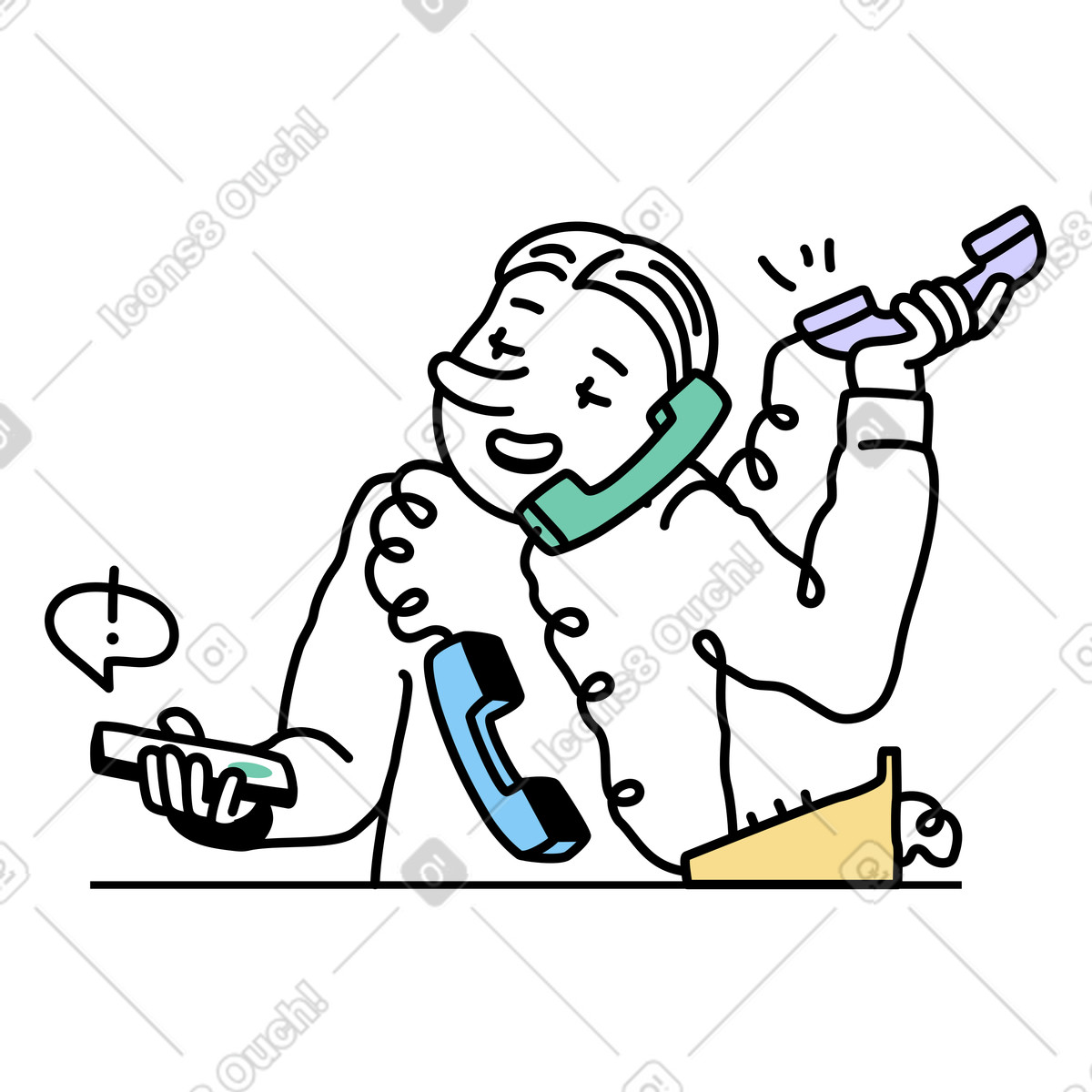 Ilustração de Trabalhador escritório atendendo o telefone em no estilo Notes para baixar em PNG, SVG