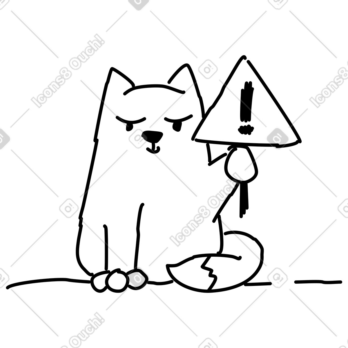 下载 Rough Sketch 风格的 Error notification with grumpy cat holding warning sign 插画，支持 PNG、SVG 格式