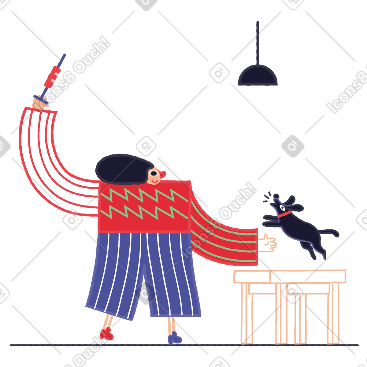 Illustration Vétérinaire vaccinant un chien dans le style Stripy à télécharger aux formats PNG, SVG