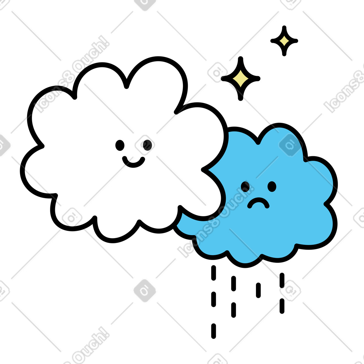 下载 Mochi 风格的 Clouds showing happy and sad emotions, Mental health support empathy 插画，支持 PNG、SVG 格式