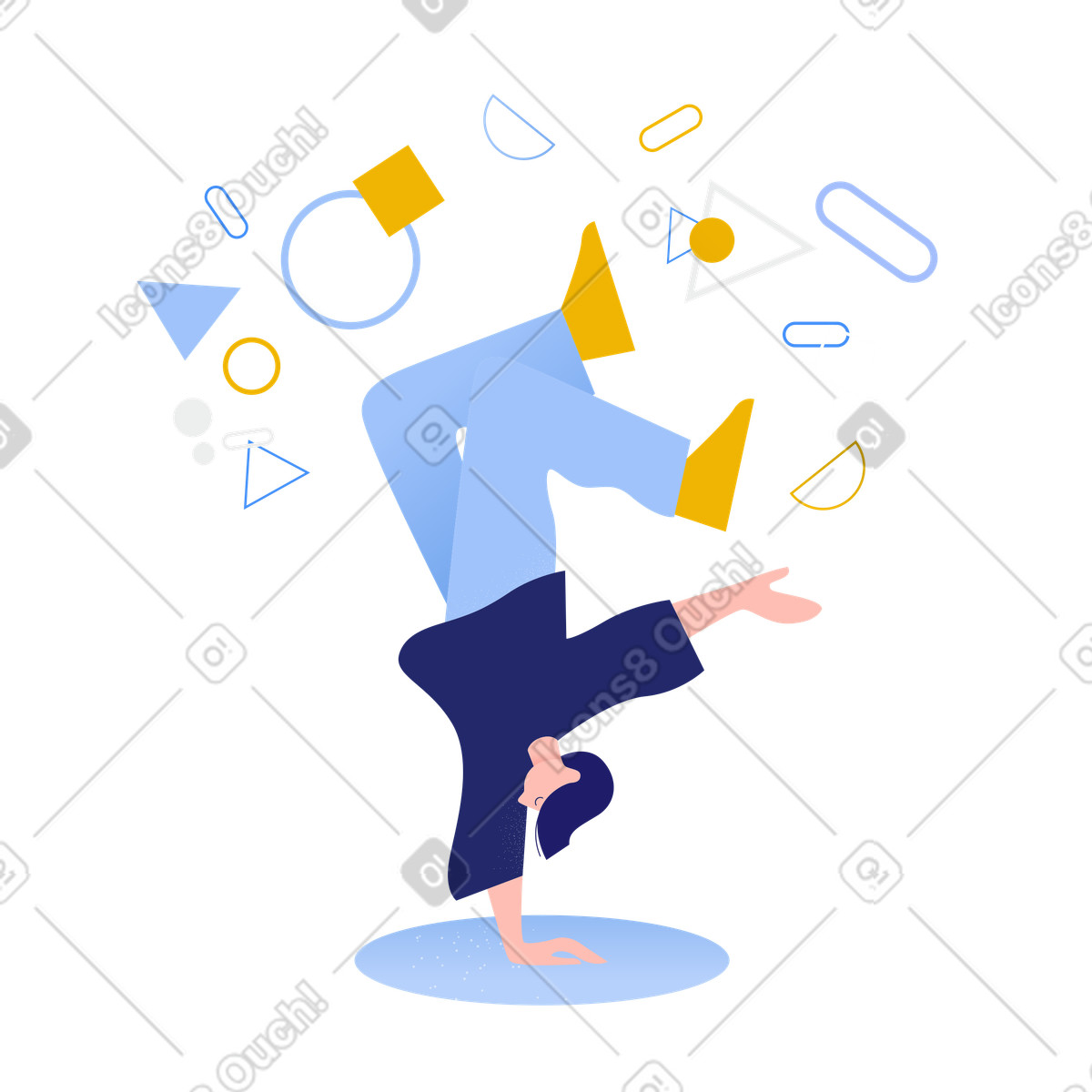 Illustration animée Homme breakdance et faisant le poirier aux formats GIF, Lottie (JSON) et AE