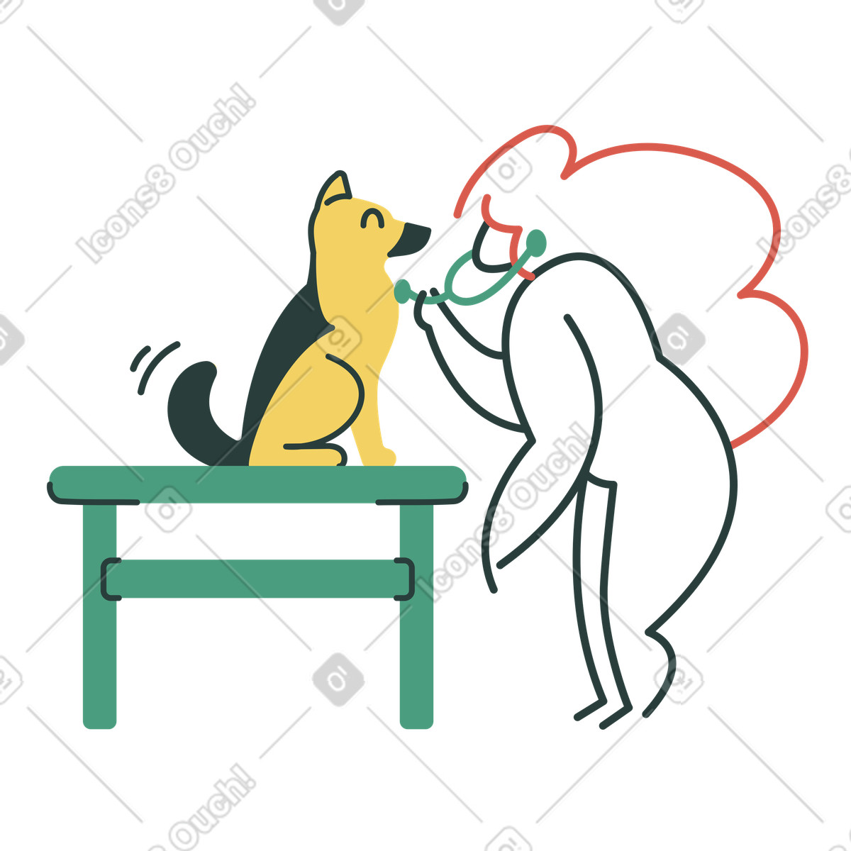 Illustration Vétérinaire examinant un chien à la clinique dans le style Macaroni télécharger aux formats PNG, SVG